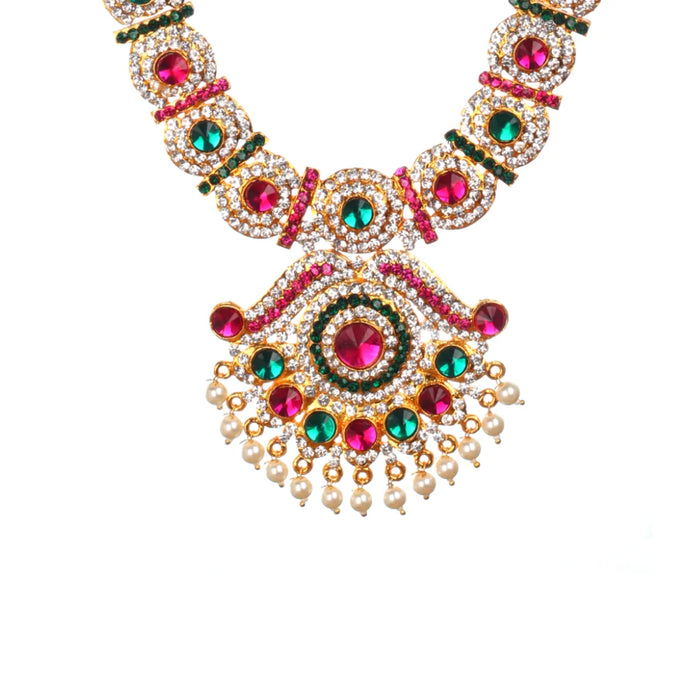 Stone Necklace Set - 15 x 6 Inches | Multicolour Stone Haram/ 3 Step Haaram/ Deity Jewellery