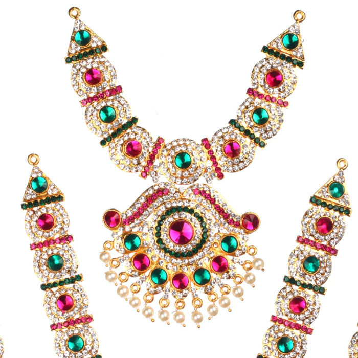 Stone Necklace Set - 15 x 6 Inches | Multicolour Stone Haram/ 3 Step Haaram/ Deity Jewellery