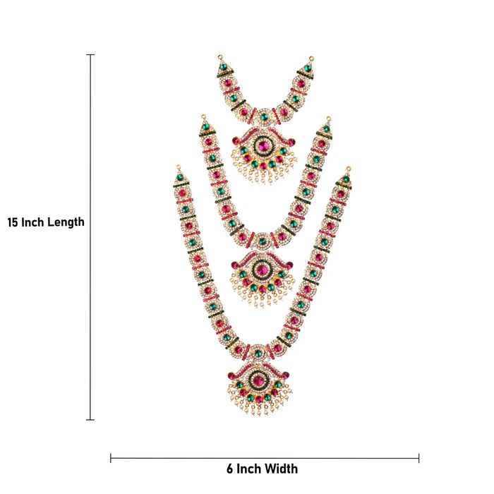 Stone Necklace Set - 15 x 6 Inches | Multicolour Stone Haram/ 3 Step Haaram/ Deity Jewellery