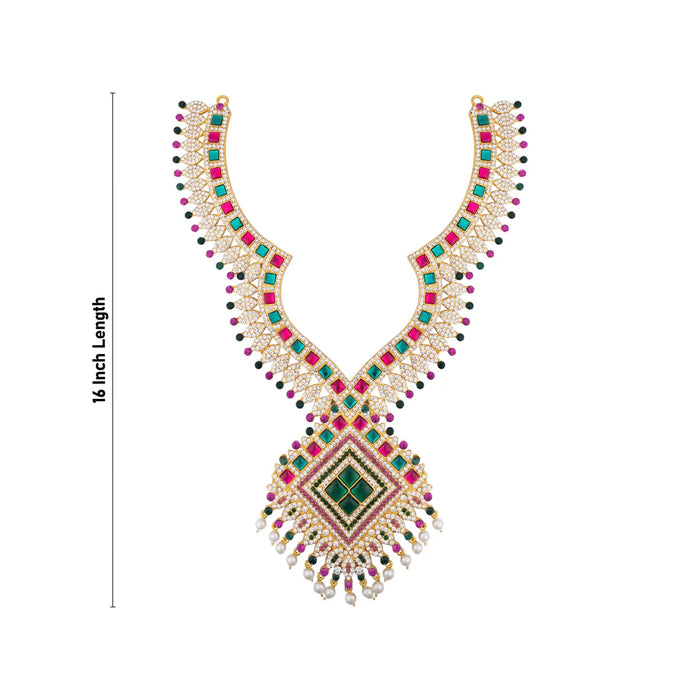 Stone Haram And Necklace Pair - 16 X 10 Inches | Artificial Jewelry/ Multicolour Stone Jewellery For Deity Decor