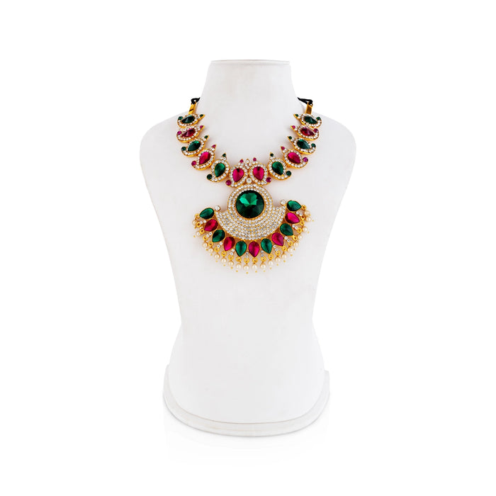 Stone Necklace - 4 x 8.25 Inches | Multicolour Stone Jewellery/ Artificial Jewelry for Deity Alangaram