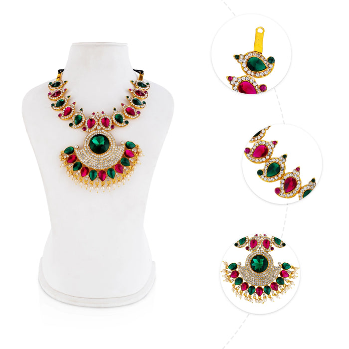 Stone Necklace - 4 x 8.25 Inches | Multicolour Stone Jewellery/ Artificial Jewelry for Deity Alangaram