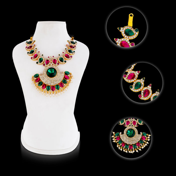Stone Necklace - 4 x 8.25 Inches | Multicolour Stone Jewellery/ Artificial Jewelry for Deity Alangaram