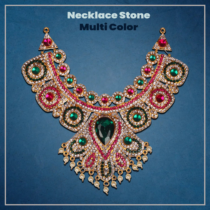 Stone Necklace - 7 X 3 Inches | Multicolour Stone Jewelry/ Artificial Jewellery For Deity Alankaram