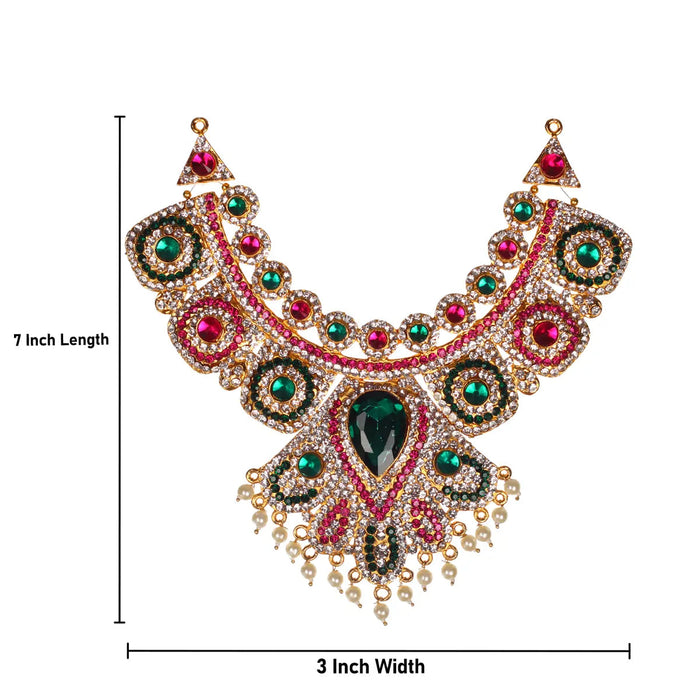 Stone Necklace - 7 X 3 Inches | Multicolour Stone Jewelry/ Artificial Jewellery For Deity Alankaram