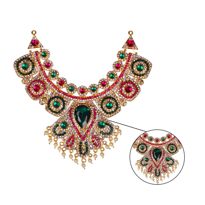 Stone Necklace - 7 X 3 Inches | Multicolour Stone Jewelry/ Artificial Jewellery For Deity Alankaram