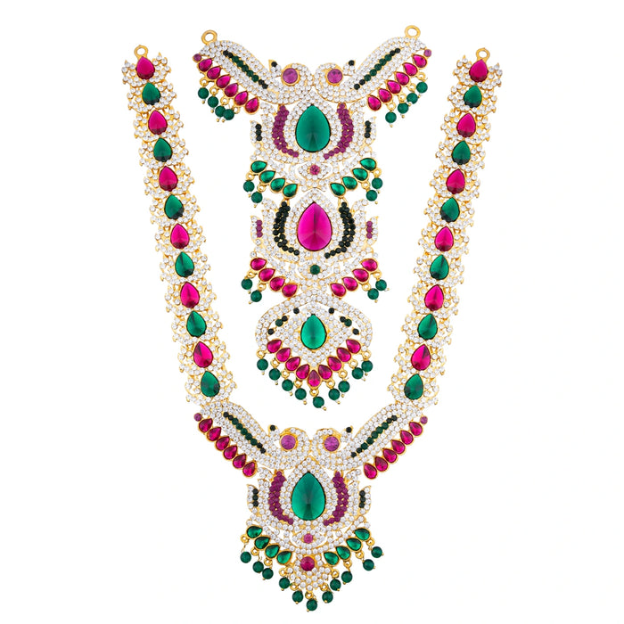 Stone Haram - 16 X 3.5 Inches | Artificial Jewellery/ Multicolour Stone Jewelry For Deity Decoration