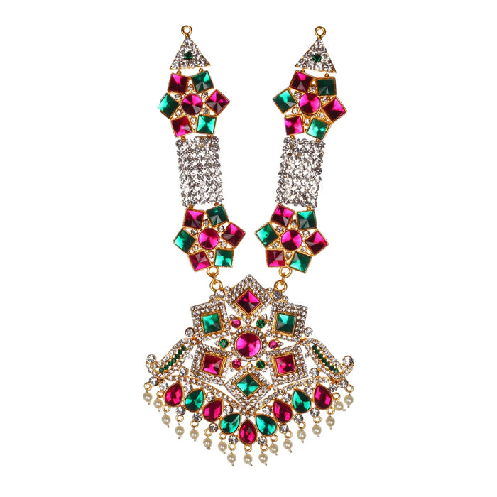 Stone Necklace- 10 x 4.5 Inches | Stone Haram/ Multicolour Stone Jewelry/ Artificial Jewellery For Deity Decor