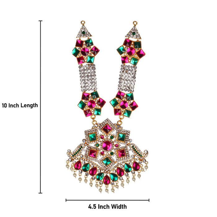 Stone Necklace- 10 x 4.5 Inches | Stone Haram/ Multicolour Stone Jewelry/ Artificial Jewellery For Deity Decor