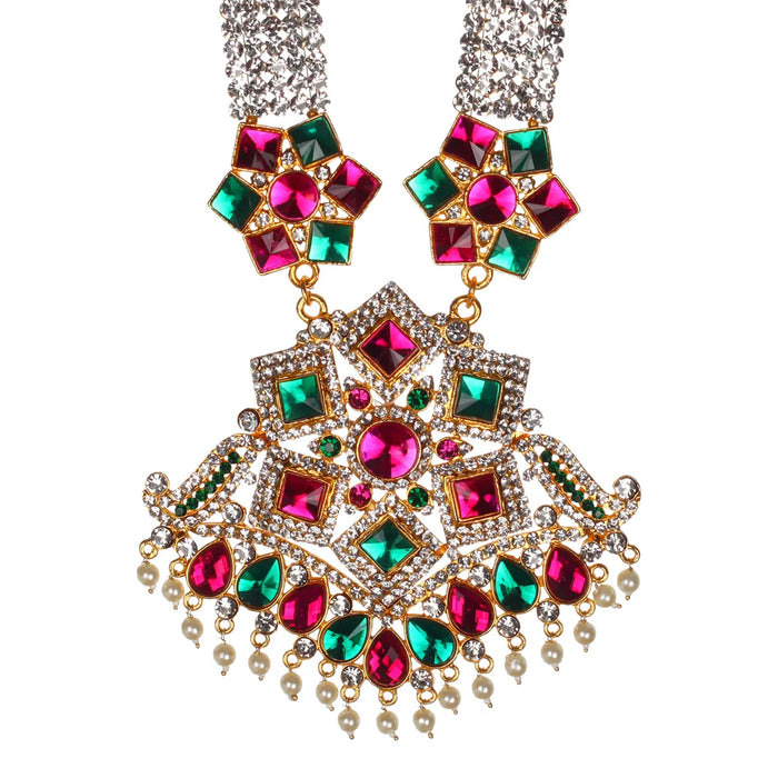 Stone Necklace- 10 x 4.5 Inches | Stone Haram/ Multicolour Stone Jewelry/ Artificial Jewellery For Deity Decor