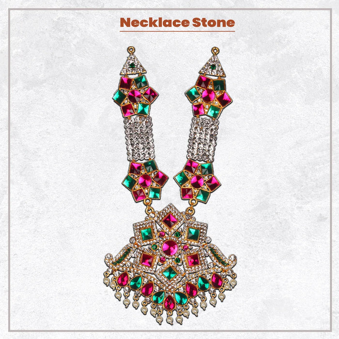 Stone Necklace- 10 x 4.5 Inches | Stone Haram/ Multicolour Stone Jewelry/ Artificial Jewellery For Deity Decor