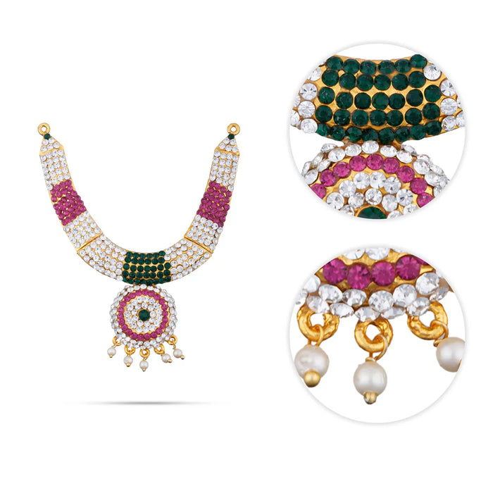 Stone Haram And Stone Necklace Pair - 7 x 4 Inches | Multicolour Stone Jewellery/ Artificial Jewelry for Deity Decor