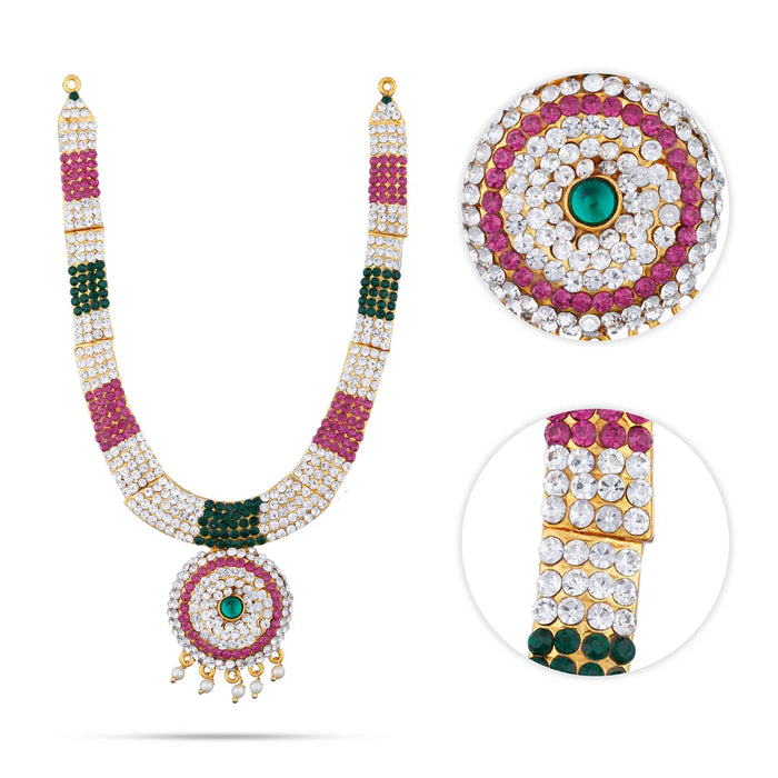 Stone Haram And Stone Necklace Pair - 7 x 4 Inches | Multicolour Stone Jewellery/ Artificial Jewelry for Deity Decor