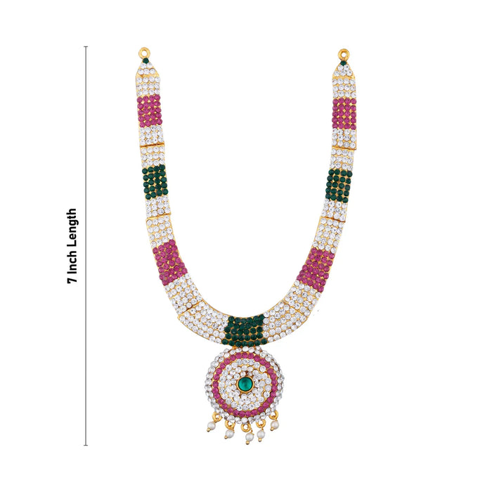 Stone Haram And Stone Necklace Pair - 7 x 4 Inches | Multicolour Stone Jewellery/ Artificial Jewelry for Deity Decor