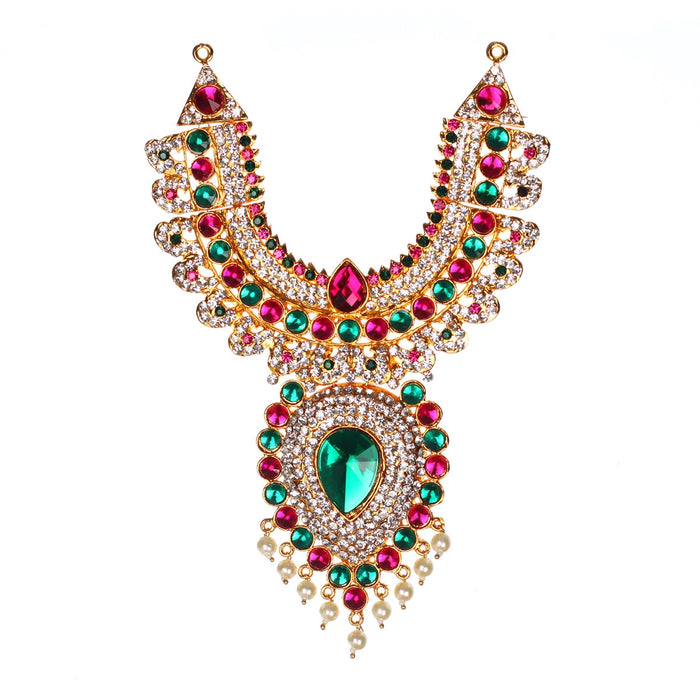 Stone Necklace - 7 X 3 Inches | Multicolour Stone Jewelry/ Artificial Jewellery For Deity Decoration