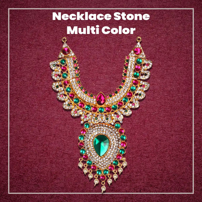 Stone Necklace - 7 X 3 Inches | Multicolour Stone Jewelry/ Artificial Jewellery For Deity Decoration