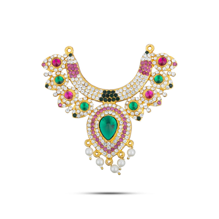 Stone Necklace - 3.5 X 2.5 Inches | Artificial Jewellery/ Multicolour Stone Jewelry For Deity Alankaram