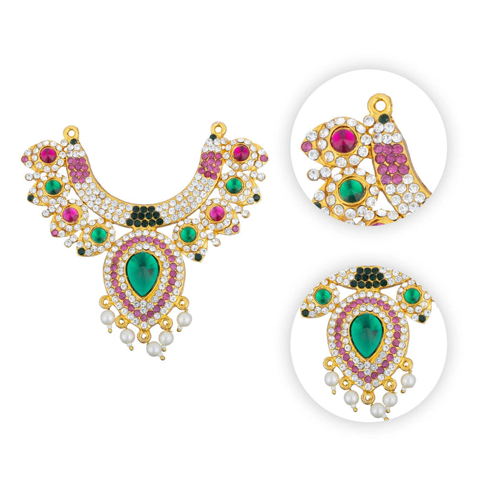 Stone Necklace - 3.5 X 2.5 Inches | Artificial Jewellery/ Multicolour Stone Jewelry For Deity Alankaram