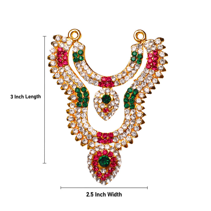 Stone Necklace - 3 X 2.5 Inches | Multicolour Stone Jewelry/ 2 Line Haram For Deity