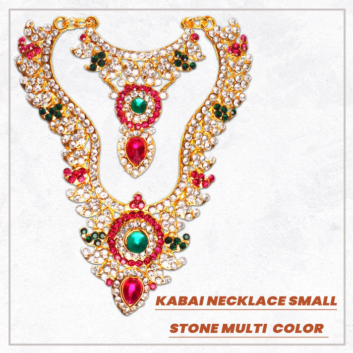 Stone Haram And Necklace - 5 X 3 Inches | Mango Design Artificial Jewellery/ 2 Line Multicolour Stone Jewelry For Deity