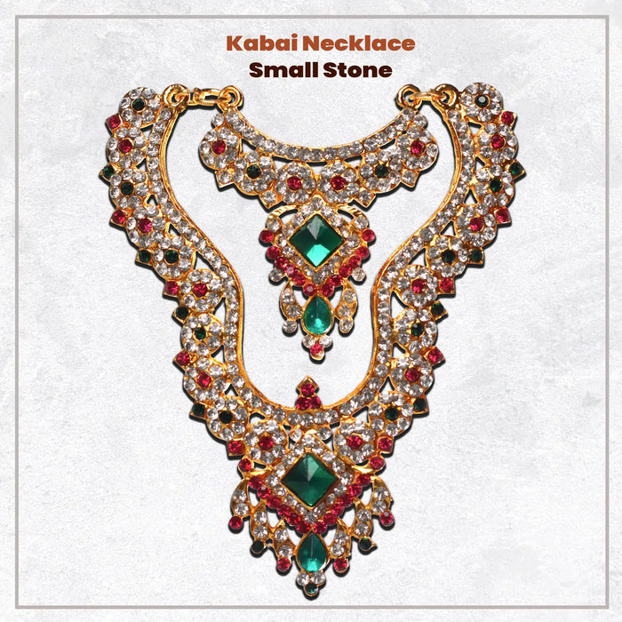 Stone Haram And Necklace - 5 X 3.5 Inches | 2 Line Artificial Jewellery/ Multicolour Stone Jewelry For Deity