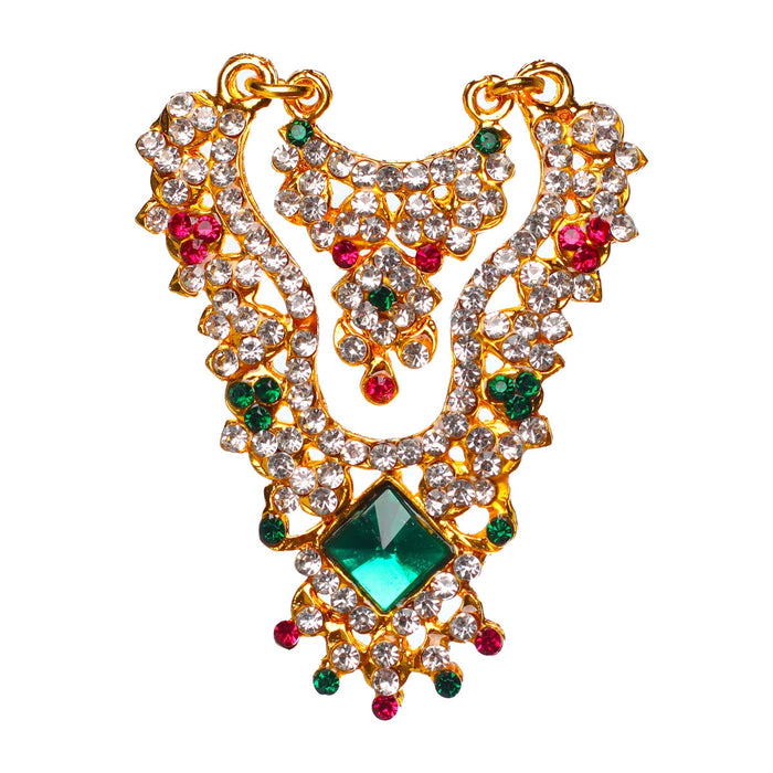 Stone Necklace & Stone Haram- 2.5 X 1.75 Inches | 2Line Artificial Jewellery/Multicolour Stone Jewelry For Deity