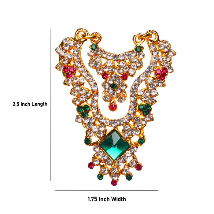 Stone Necklace & Stone Haram- 2.5 X 1.75 Inches | 2Line Artificial Jewellery/Multicolour Stone Jewelry For Deity