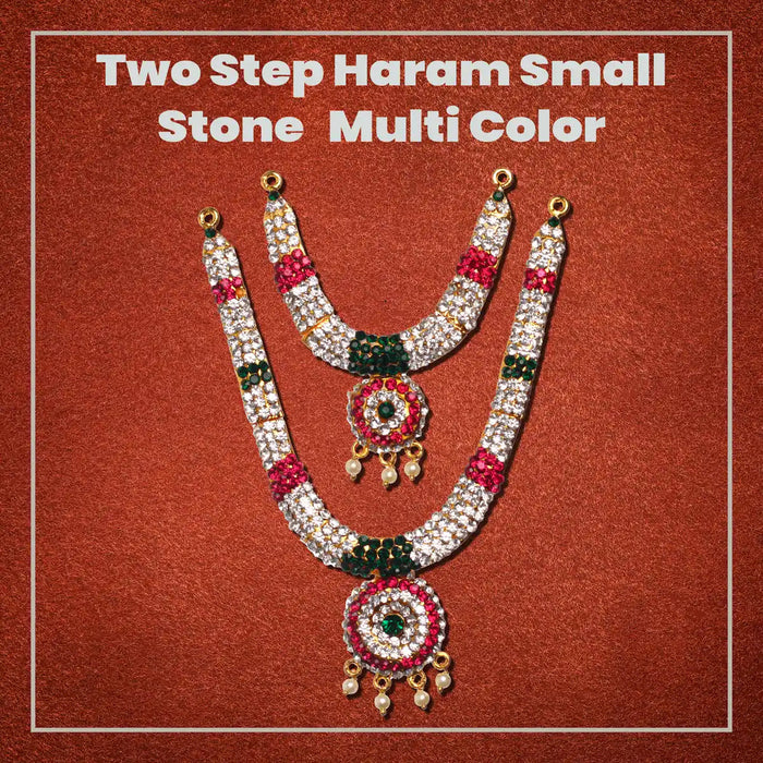 Stone Haram & Stone Necklace Pair - 5 X 1 Inches | Artificial Jewellery/ Multicolour Stone Jewelry For Deity