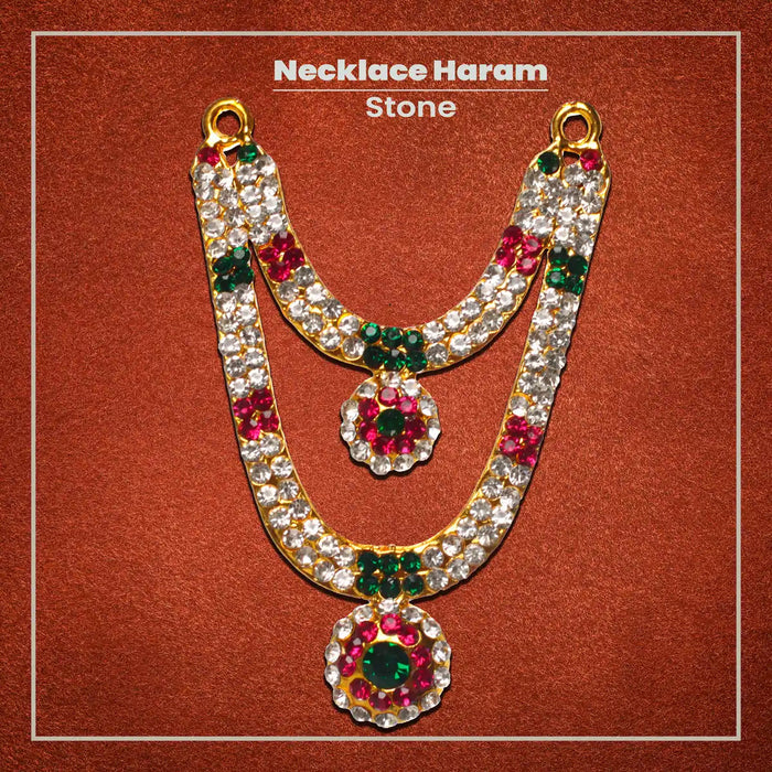 Stone Haram & Stone Necklace- 3 X 1.75 Inches | Multicolour Stone Jewelry/2 Line Artificial Jewellery For Deity