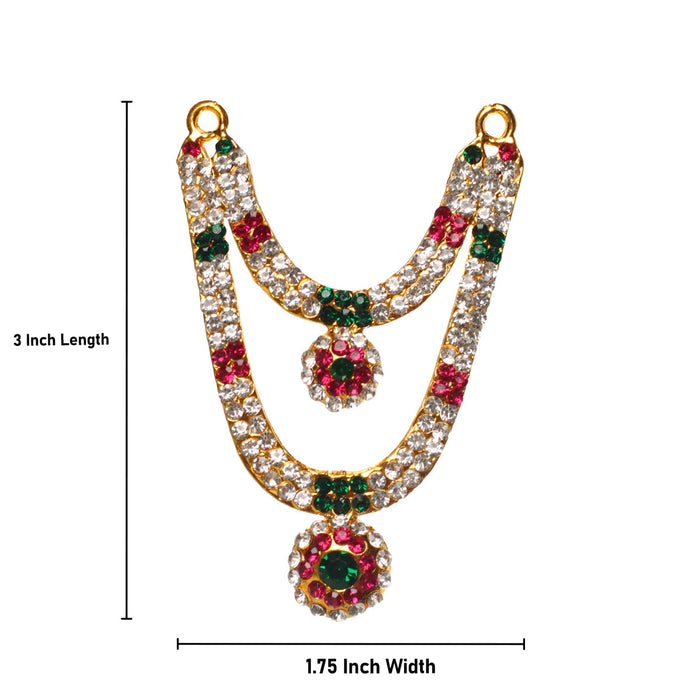 Stone Haram & Stone Necklace- 3 X 1.75 Inches | Multicolour Stone Jewelry/2 Line Artificial Jewellery For Deity