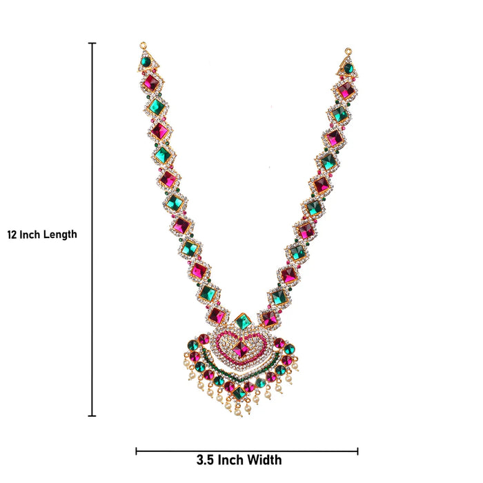 Stone Haram & Stone Necklace Pair- 12 X 3.5 Inches | Multicolour Stone Jewelry/ Artificial Jewellery For Deity