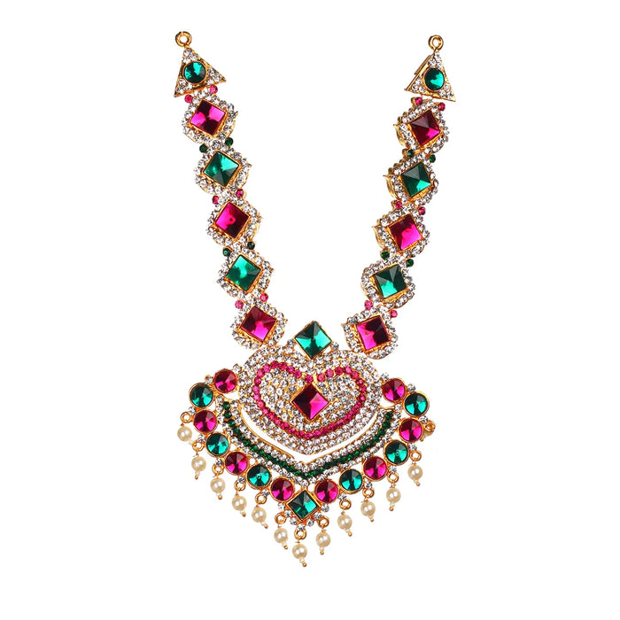 Stone Haram & Stone Necklace Pair- 12 X 3.5 Inches | Multicolour Stone Jewelry/ Artificial Jewellery For Deity