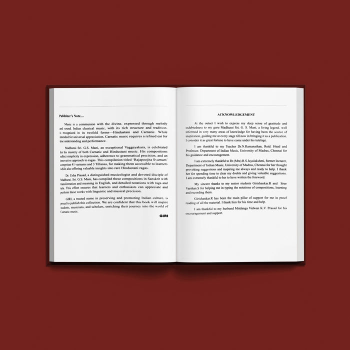 Rajapoojita Svarnam - Madurai Sri.G.S.Manis Varnams And Tillanas- Sanskrit - English | Usha Prasad/ Music Book