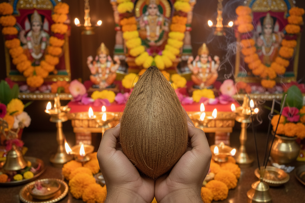 Puja coconut/ Husk coconut/ coconut with tail