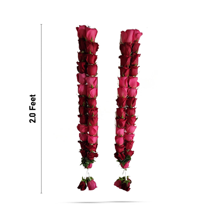 Rose Garland - 2 Feet | 1 Line Fresh Flower Garland/ Floral Garland/ Rose Mala for Pooja & Decoration