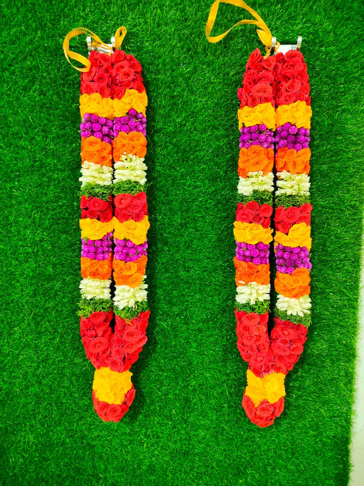 Button Rose, Jasmine and Purple Gomphrena Garland | Vadamalli God Mala For Deity Decoration