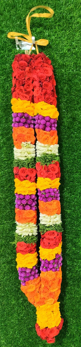 Button Rose, Jasmine and Purple Gomphrena Garland | Vadamalli God Mala For Deity Decoration