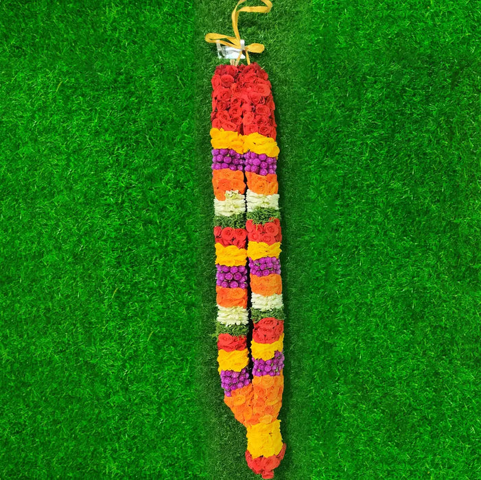 Button Rose, Jasmine and Purple Gomphrena Garland | Vadamalli God Mala For Deity Decoration