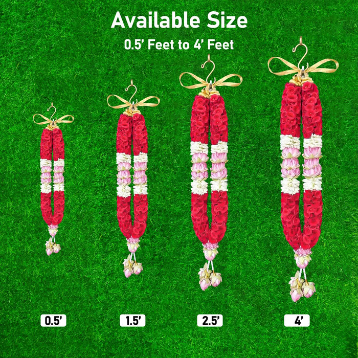 Button Rose & Lotus God Mala | Giri Flower Garland For Deity Decor