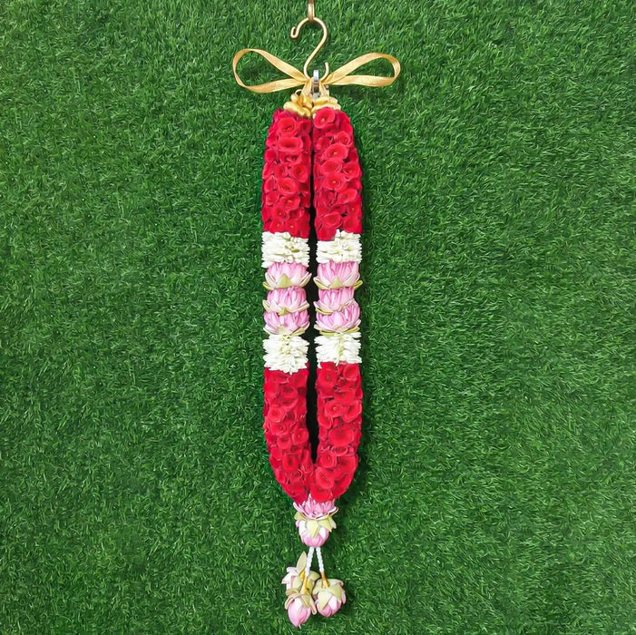 Button Rose & Lotus God Mala | Giri Flower Garland For Deity Decor