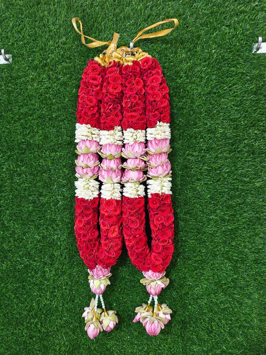 Button Rose & Lotus God Mala | Giri Flower Garland For Deity Decor