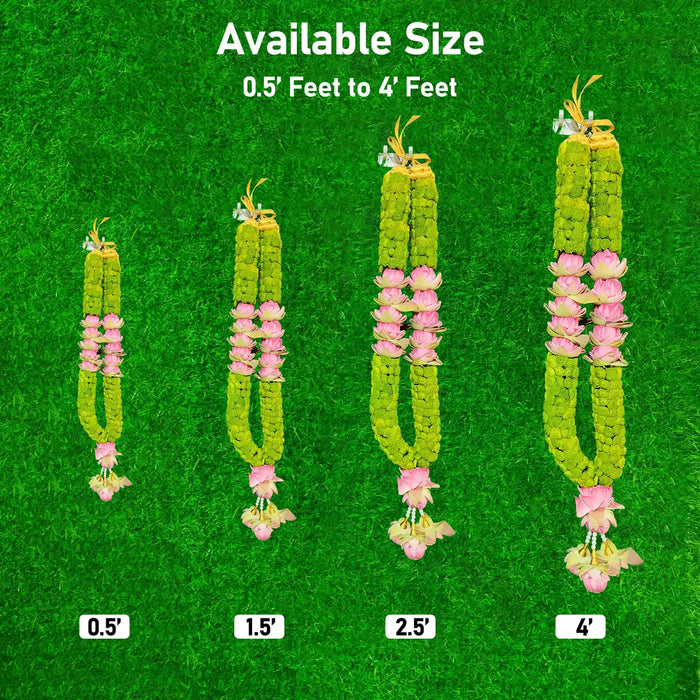 Green Chrysanthemum and Lotus Garland | Giri God Mala For Deity Decoration