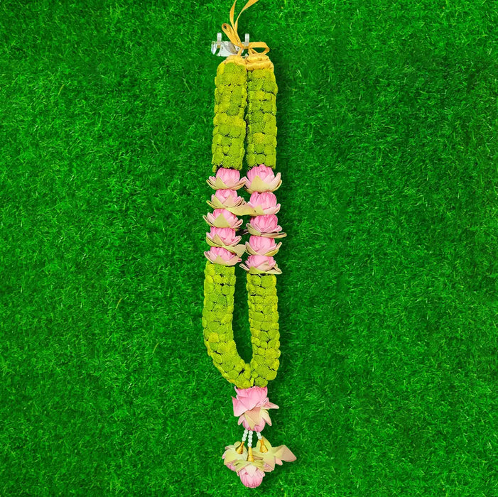 Green Chrysanthemum and Lotus Garland | Giri God Mala For Deity Decoration