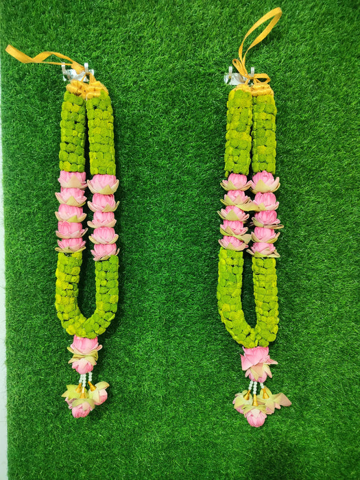 Green Chrysanthemum and Lotus Garland | Giri God Mala For Deity Decoration