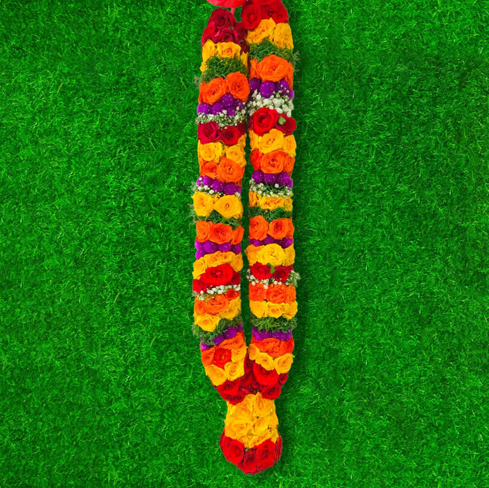 Button Rose and Purple Gomphrena Garland | Vadamalli God Mala For Deity Decoration