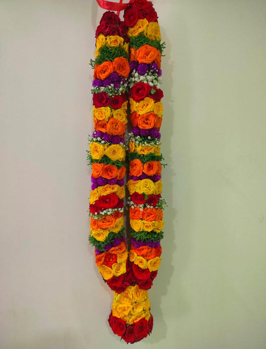 Button Rose and Purple Gomphrena Garland | Vadamalli God Mala For Deity Decoration