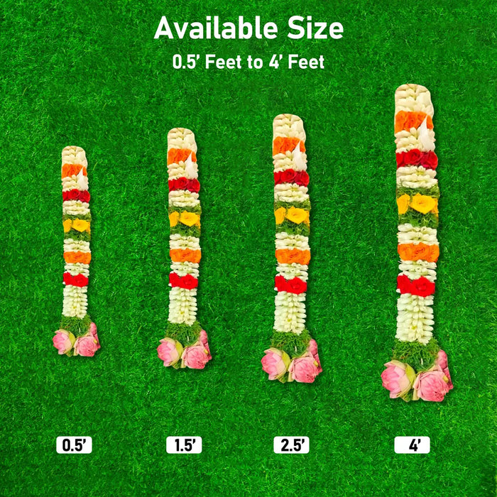 Lotus, Jasmine & Rose Flower Garland | Giri God Mala For Deity Decoration