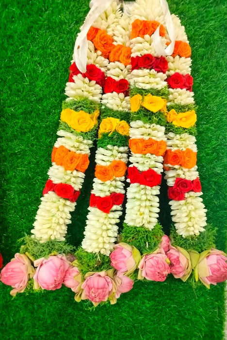 Lotus, Jasmine & Rose Flower Garland | Giri God Mala For Deity Decoration