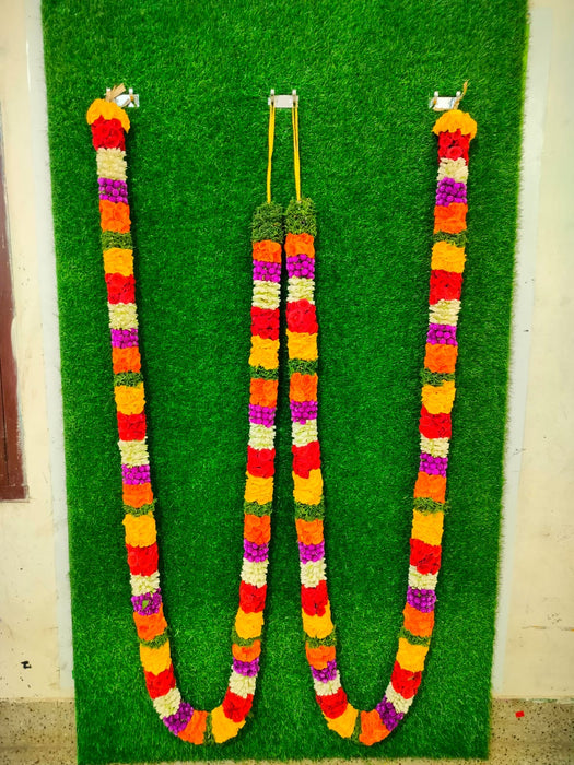 Button Rose and Purple Gomphrena Garland | Vadamalli God Mala For Deity Decoration