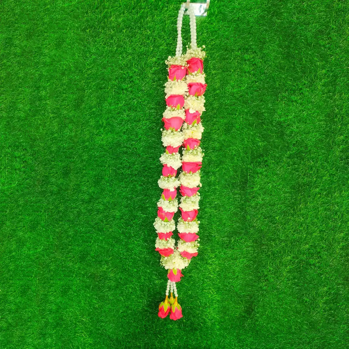Rose & Baby's Breath Floral Mala - 2.5 Feet | Giri Wedding Garland For Marriage Celebrations